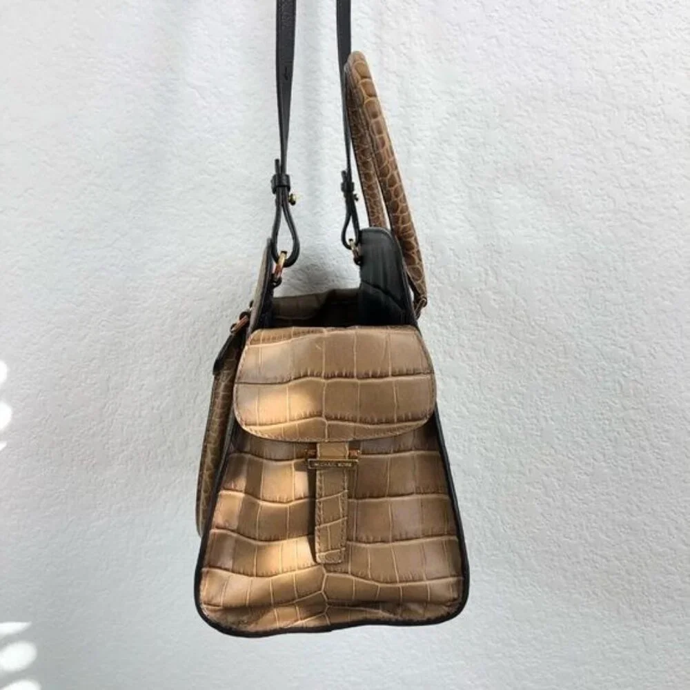 Michael Kors Gia Crocodile Embossed Leather Satchel in Barley - Picture 5 of 16